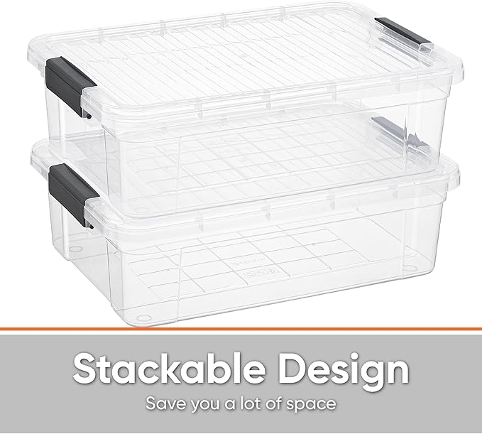 Superio Clear Storage Boxes with Lids, Plastic Container Bins for Organizing, Stackable Crates, BPA Free, Non Toxic, Odor Free, Organizers for Home, Office, School, and Dorm(13.7 Qt, 2 Pack)