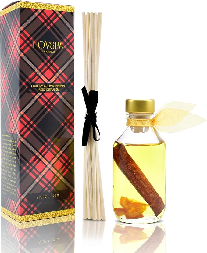 Reed Diffuser Set - Spiced Pomander Scented Diffuser with Sticks | Holiday Home Fragrance Reed Diffuser for Bedroom, Bathroom Shelf Décor, with Real Botanicals in the Bottle - Made in the USA