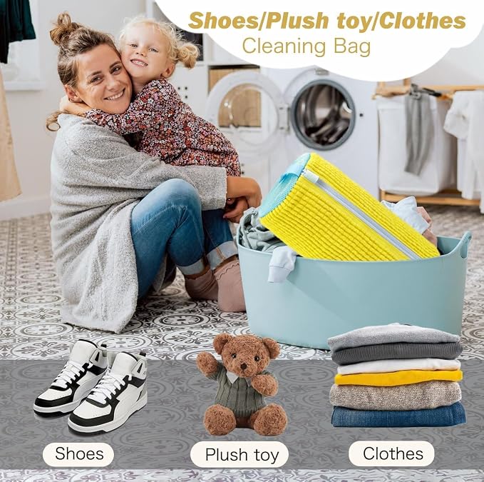 Shoe Washing Machine Bag,Laundry Shoe Bag for Washer and Dryer,Reusable Shoe Cleaning Bag for Sneakers,Tennis Shoes,With Self-locking Zipper, Microfiber Inside,Include Shoe Bag (Lite Yellow - 1 Pack)