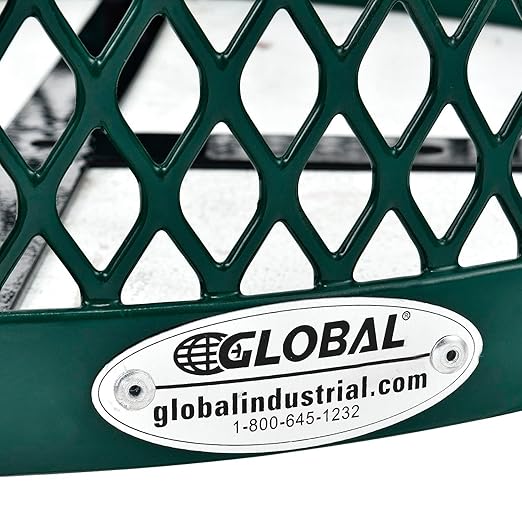 Global Industrial Outdoor Diamond Steel Trash Can with Rain Bonnet Lid and Plastic Liner, 36 Gallon Capacity, Green, Thermoplastic Coating, 23-1/2" Diameter, 40-1/2"H