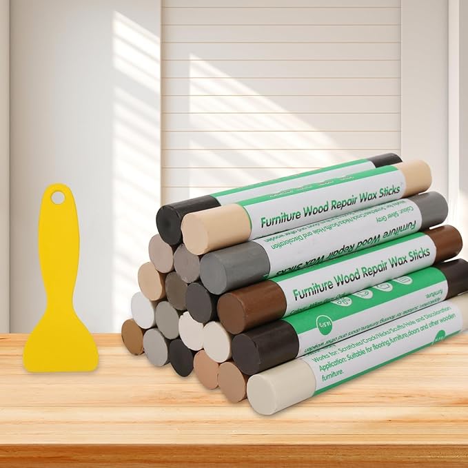 Furniture Markers Touch Up, 20 Colors Wood Filler Sticks, Wood Wax Crayons for Repairing Scratches, Scuffs, Cracks, Holes on Furniture, Floors, Cabinets, Tables, and Doors - Common Series