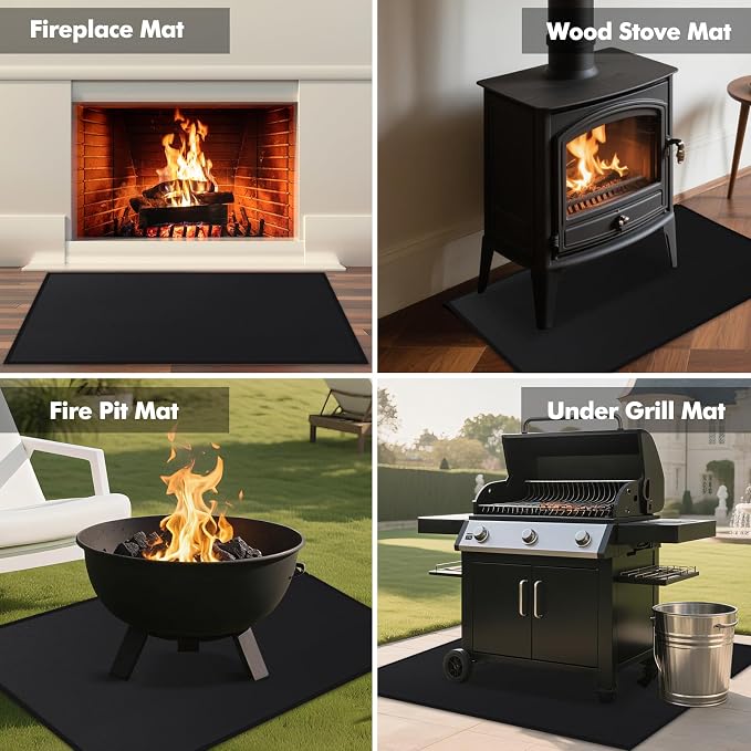 Hearth Rugs for Fireplaces Fire Resistant, 3'4'' x 2'6'' x 0.04'', Black | 1800°F fireplace mat, fiberglass fireplace rugs fireproof protect floors carpets from sparks embers, easy to clean, versatile