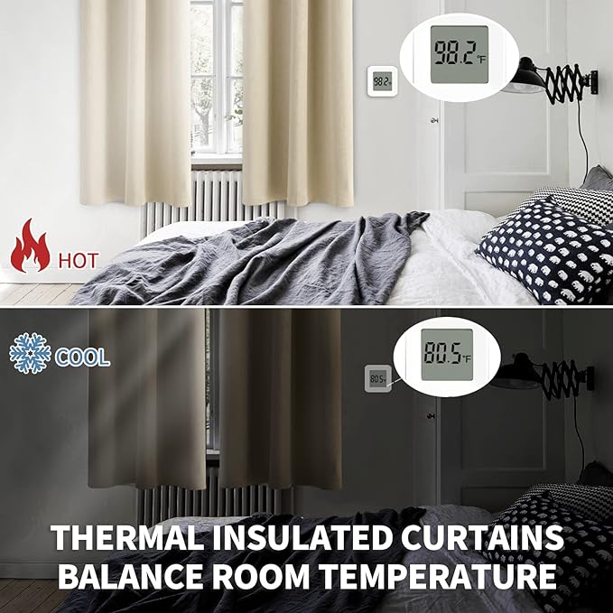 BGment Rod Pocket Blackout Curtains 54 Inches Length for Bedroom - Thermal Insulated Room Darkening Window Drapes for Living Room Kitchen, 42 x 54 Inch, 2 Panels, Beige