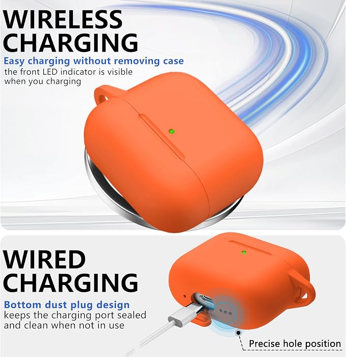 Ljusmicker for AirPods 4 Case 2024 with Cleaner Kit,Soft Silicone Protective Cover for Apple AirPods 4th Generation Cases for Women Men,for AirPod 4 Case Accessories with Keychain-Orange