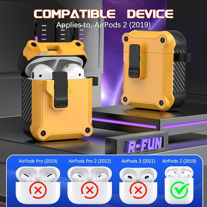 for AirPods 2 Case Cover with Lock Magnetic Lid, Orange | Compatible with Apple AirPods 2 and AirPods(2016), Case with Cleaner Kit & Keychain, Powerful Drop Protection