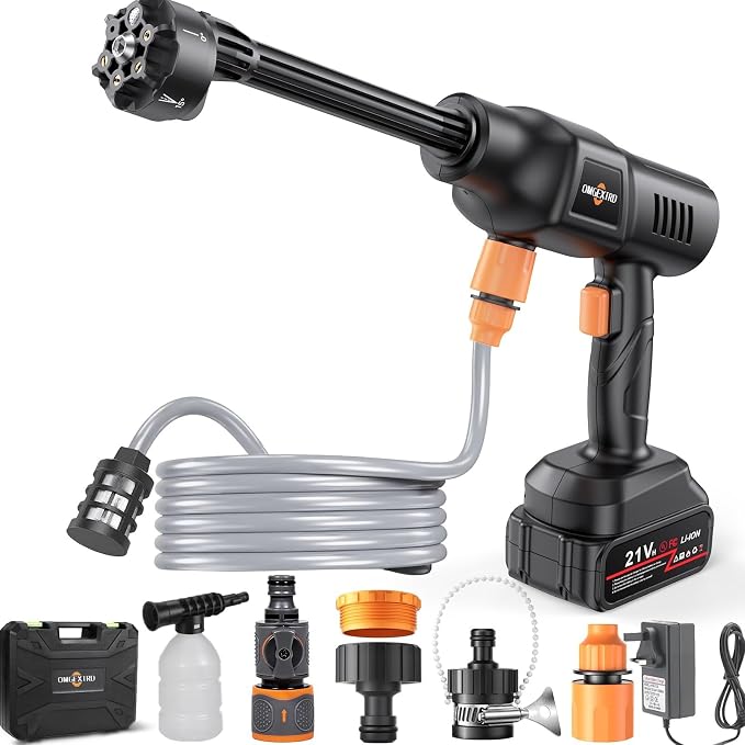 Cordless Car Washer 1250PSI Cordless Car Washer with 6-in-1 Nozzle, 17FT High-Elastic Hose,Home Portable Handheld Car Washer Cleaner