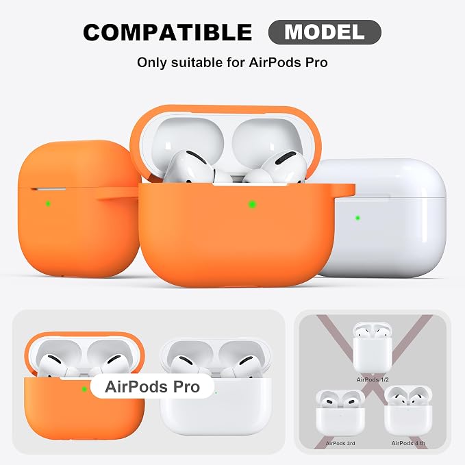 R-fun for AirPods Pro 2 Case, Soft Silicone Protective Cover with Keychain and Cleaning Pen, Compatible with AirPods Pro 2nd/1st Generation, Supports Wireless Charging, Orange