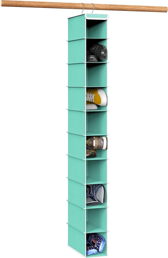 Simple Houseware 10 Shelves Closet Hanging Shoe Organizer, Turquoise | Dual Metal Hooks, Holds Up to 20 lbs, for Narrow Space