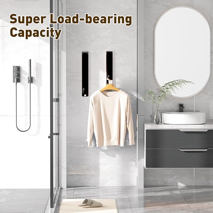 Clothes Drying Rack, Laundry Room Wall Mounted Retractable Clothes Hanger Drying Rack, Laundry Clothing Drying Rack Folding Indoor or Outdoor, Easy Installation Aluminium Dryer, 1pcs(Black)