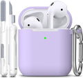 R-fun for AirPods 1/2 Case, Soft Silicone Protective Cover with Keychain and Cleaning Pen, Compatible with AirPods 2nd/1st Generation (2016/2019), Full Drop Protection Cover, Banana Violet