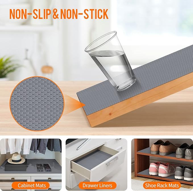 Shelf Liners for Kitchen Cabinets Non-Slip Drawer Liner Non Adhesive Cupboard Mat EVA Material Refrigerator Mats Fridge Liner Washable for Shoerack, Storage and Desks 23.6 x 157.4 Inches