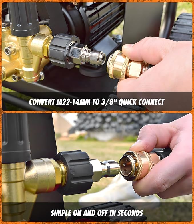 3/8" ID Pressure Washer Hose 100 ft, 4800 PSI Steel-Braided & Durable - Flexible & Kink-Resistant, Power Washer Hose with Swivel Quick Connect & M22-14mm Adapter, Hot/Cold Water Compatible