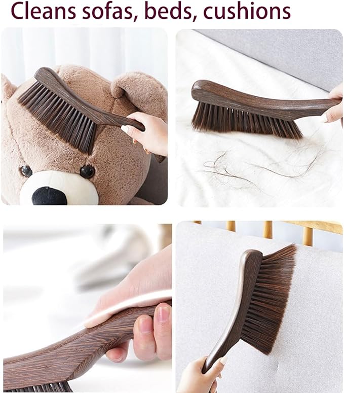 Hand Broom Brush, Dust Brush for Cleaning, Wood Block Hand Brush, Soft Bristle Cleaning Brush for Car Bed Furniture Clothes Garden Couch Draft (Curved Handle)