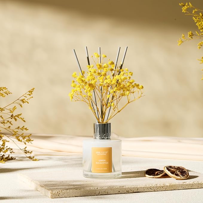 Reed Diffuser Set,3.38 fl oz (100 ml) - Lemon Eucalyptus Oil Diffusers with 8 Reed Sticks, Home Fragrance Reed Diffuser for Bathroom Shelf Decor