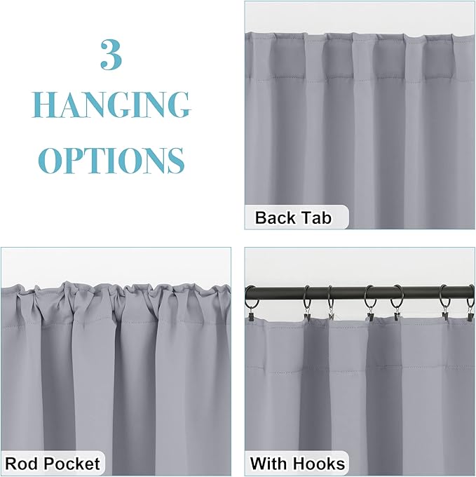RYB HOME Bathroom Curtains Blackout - Thermal Insulating Privacy Small Window Curtains Short for Bedroom Basement Kitchen Kids Nursery Cabinet, Wide 42 x Long 30 inches, 2 Panels, Silver Grey