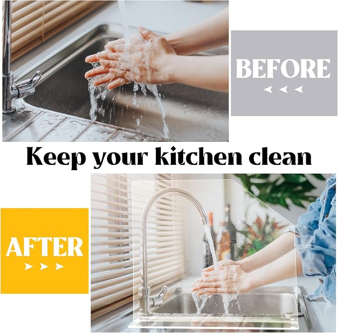 Vesici 2 Pcs Clear Acrylic Sink Splash Guard Freestanding Panel Barrier with Easy Reach Cutaway Kitchen Guard Protective Splatter Barrier for Home Hospital(19" Length, 18" Height, 4.5" Base)