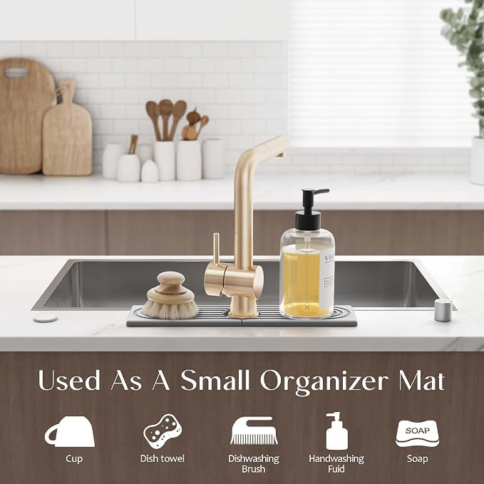 Eormoe Kitchen Sink Faucet Mat - 15.7in Diatomite Sink Protectors for Kitchen Sink, Stone Sink Splash Guard for Kitchen Counter Sink Accessories (Grey, 15.7'' x 3.9'')