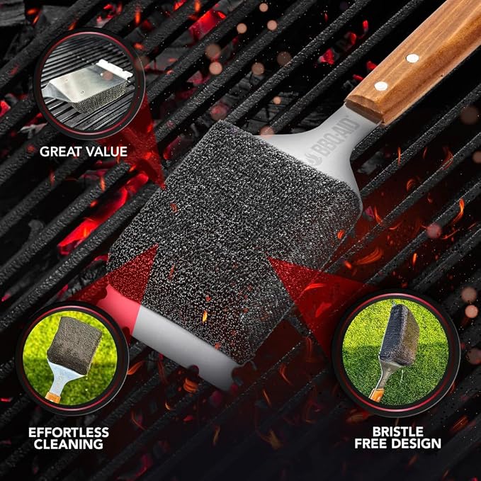 Bristle-Free Grill Brush Replacement Heads, 2-Pack Outdoor BBQ Cleaner | Fits BBQ-AID Brush Handles Only. Stainless Steel Poly Mesh No-Scratch Pads for Safe Cleaning on All Grill Grate Types.