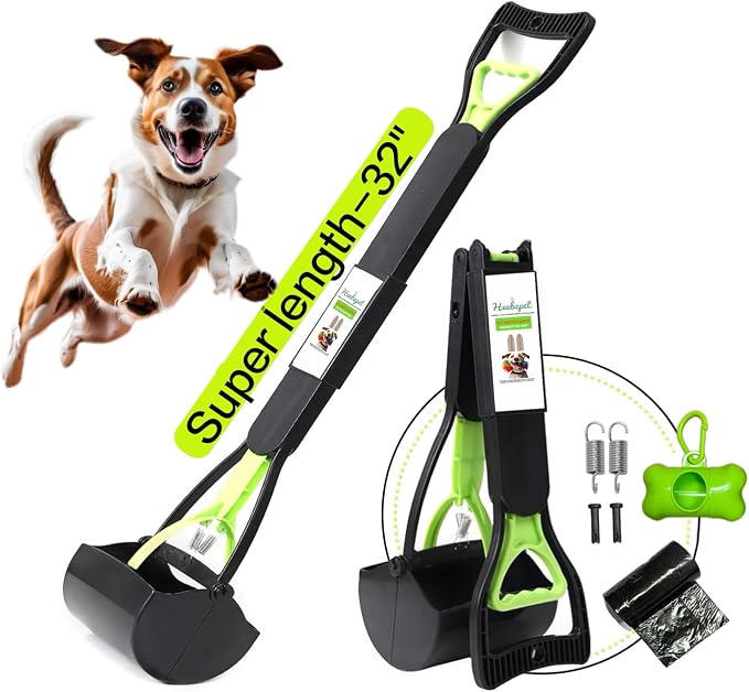 32" Pooper Scooper for Large Small Dogs and Cats, Portable Long Handle Foldable Poop Scoop,Pooper Scooper for Large Dogs with Poop Bags for Grass and Gravel Pet Waste Pick Up