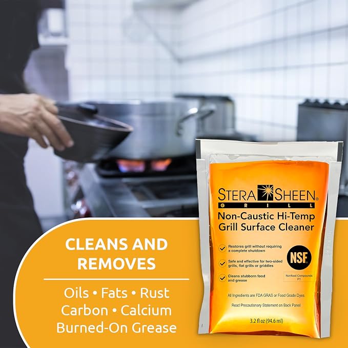 Stera-Sheen Griddle Cleaner - Food Safe, Non-Caustic Formula - Commercial Flat Top Grill & Griddle Cleaner - Remove Tough Grease & Grime - Rust Remover for Outdoor Grill - 40 Quick Packets, 3.2oz Each