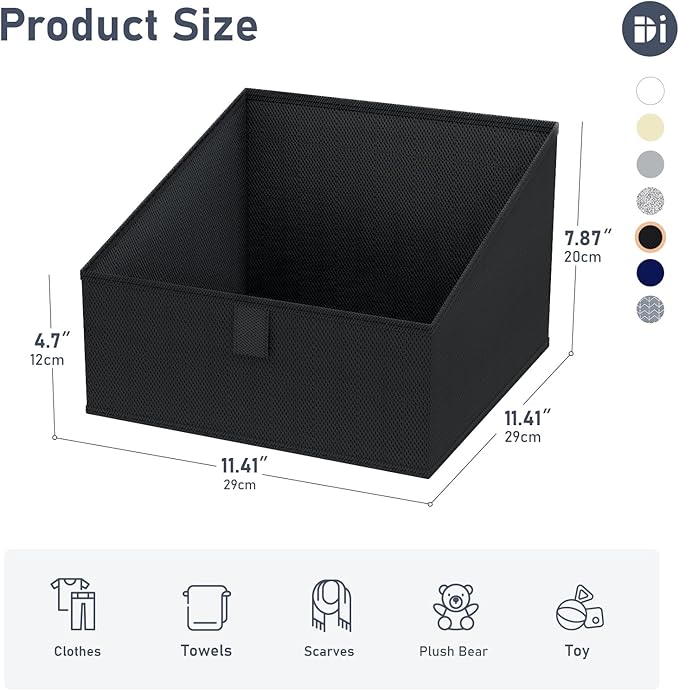 DIMJ Closet Storage Bins 8 Pack - Fabric Trapezoid Closet Organizer Bin, Foldable Storage Baskets for Shelves, Closet Shelf Organizer, Clothing Storage Box for Toys, Books, Towel, Clothes, Black