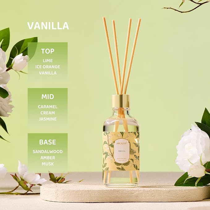 Reed Diffuser Oil Set with Reed Sticks,Vanilla Aromatherapy Oil Scent Diffuser for Home Office Bathroom Decoration Perfume and Gifts 3.38 oz/100ml