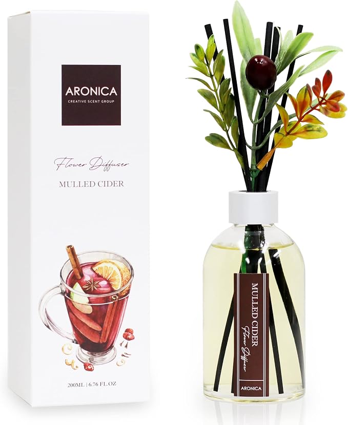 Aronica Christmas Tree Diffusir Oil Cinnamon, Mulled Spice Apple Oil with Sticks, Winter Candy Scented Reed Diffuser, Home Fragrance Decor