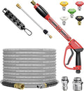 Pressure Washer Gun and Hose Kit, 4800PSI Steel-Braided & Durable - Flexible & Kink-Resistant Power Washer Hose 25 FT with 3/8" Swivel Quick Connector and M22 14mm Adapters Replacement