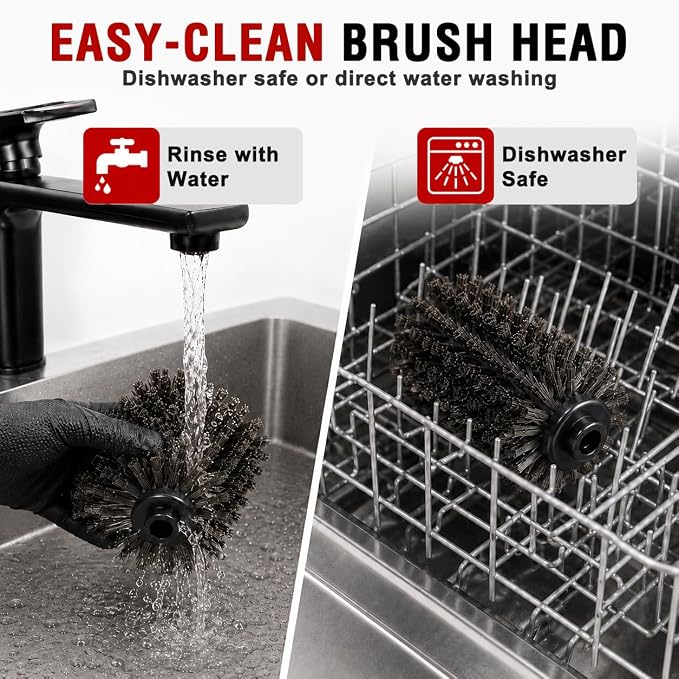 Electric Grill Brush, Rechargeable BBQ Grill Brush with High-Torque Motor, LED Light, Dishwasher-Safe Stainless Steel Rotary Brush Head,150 Mins Runtime Grill Brush for Outdoor Grill