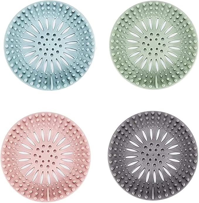 Shower Drain Hair Catcher, Bathroom Sink Drain Strainers, Durable Silicone Hair Stopper, Drain Cover Strainer to Catch Hair Easy to Install and Clean Suit for Bathtub Kitchen Sink Shower Floor (4Pcs)