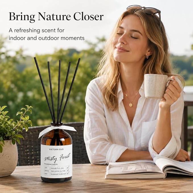 Misty Forest Reed Diffuser, 3.4 Fl Oz | Woody Forest Scent; Last for 12 Weeks for Bedroom, Bathroom, Living Room or Office; Gift-ready.