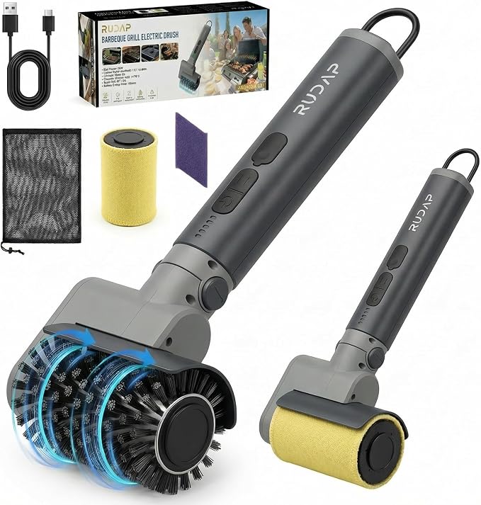 Electric Grill Brush, Cordless Grill Cleaner, Rechargeable Cleaning Brush | 58W High Torque, 5200mAh Battery, 150Mins Runtime, Anti-Shedding Brush, 3 Speeds, IPX7 Waterproof, Angle Adjust, Outdoor BBQ