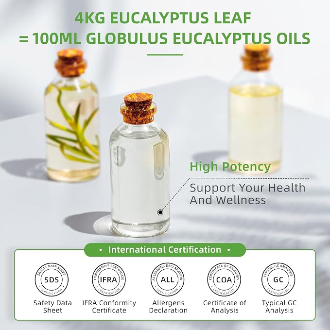 HIQILI Eucalyptus Essential Oil for Spray, Diffuser & Skin | with Two Travel Vials, Diffuse for a Crisp, Airy Atmosphere, DIY Blends and Body Massage —500ml / 16 fl oz