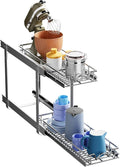 HOLDN’ STORAGE Two Tier Pull Out Cabinet Organizer, Individual Sliding Drawers - Heavy Duty Metal with Lifetime Limited Warranty - Anti Rust Chrome Finish - 8.5" W x 21”D x 16.5" H