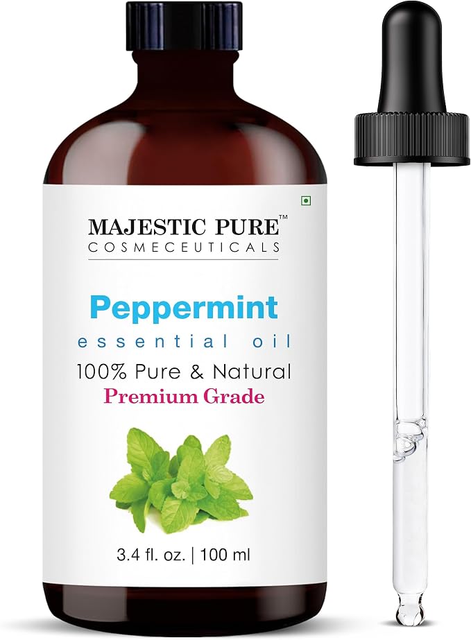 Majestic Pure Peppermint Essential Oil for Diffuser - 3.4 Fl Oz | 100% Pure & Natural Essentials Oils for aromatherapy, massage blends and DIY home fragrance projects, Massage and room sprays