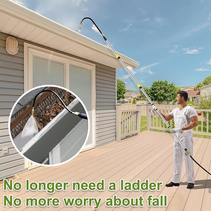 Buyplus 12FT(20FT Reach) Telescopic Gutter Cleaning Tools from the Ground, Long Reach Gutter Cleaner Wand with Hose Attachment, Rain Gutter Cleaner Tool with Extension Pole for 2nd Story House