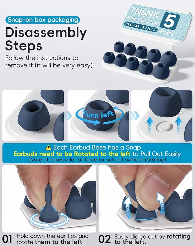 5 Pairs Replacement Ear Tips for AirPods Pro 3(Blue) | with Noise Reduction Hole,Built-in dust Guard Screen Silicone Ear Tips with Cleaning Pen - 5 Sizes(XXS/XS/S/M/L)