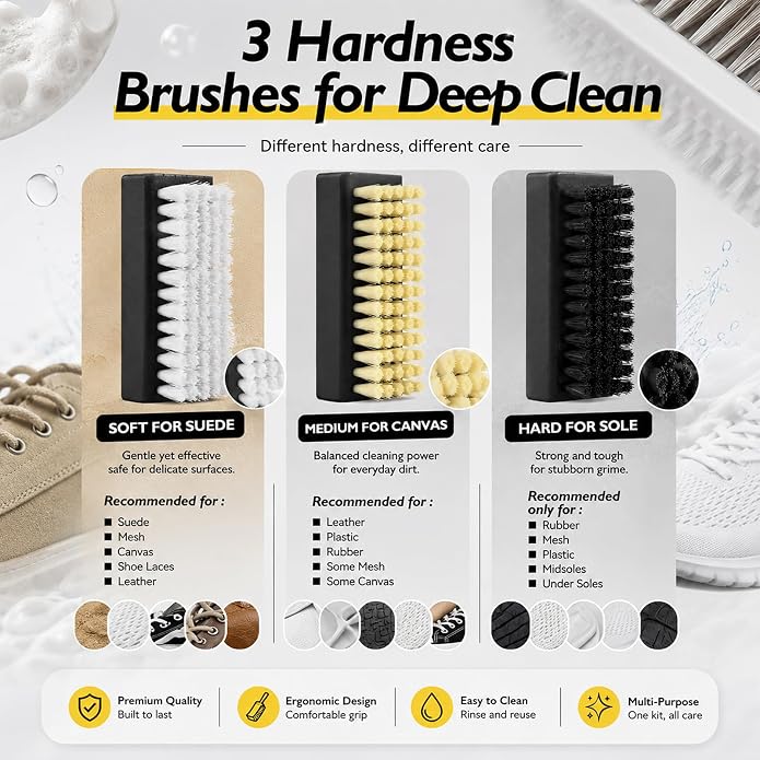 6-in-1 Shoe Cleaning Kit,Compatible with Birkenstock, with Plant-Based Foam, Deodorizing Spray, 3 Brushes & Microfiber Towel, for Sneaker, Leather, Nubuck, Boot, Suede, Athletic Shoes,etc