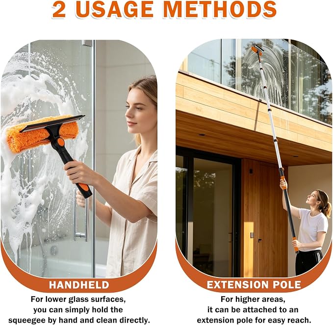 Buyplus 26Ft High Reach Squeegee for Window Cleaning Kit with 5 to 20 Foot Extension Pole, Extendable Window Cleaner Squeegee, Telescopic Window Washing Kit for Indoor/Outdoor High Window