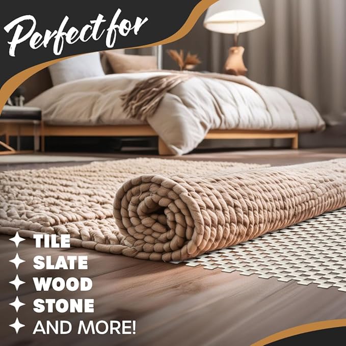 Nevlers Non Slip 3'x5' Rug Pads | White PVC Foam Rug Gripper for Hardwood Floors | Indoor/Outdoor Anti Skid Rug Gripper with Customizable Open Weave Pad Design