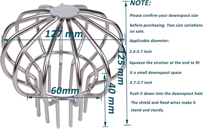 Baitaihem 304 Stainless Steel Drain Outdoor Roof Anti-Blocking Line Cap Drain Cover Gutter Protector Cleaner Gutter Cleaning Tool,3 inch
