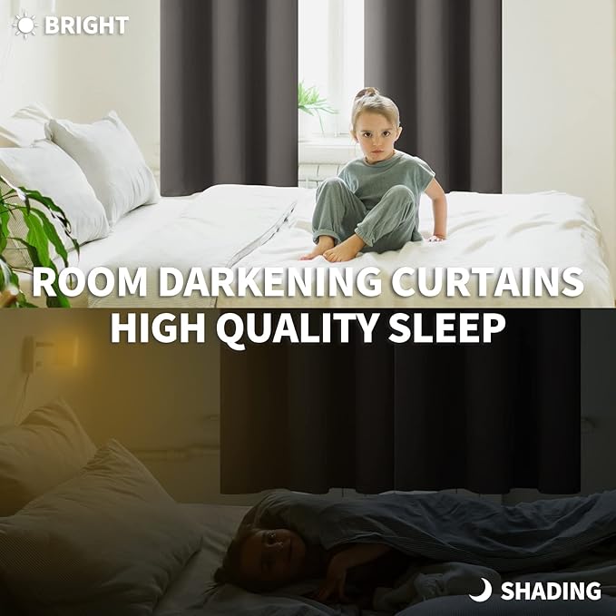 BGment Rod Pocket Blackout Curtains for Bedroom 84 Inches Length - Thermal Insulated Room Darkening Curtain for Living Room, 42 x 84 Inch, 2 Panels, Grey