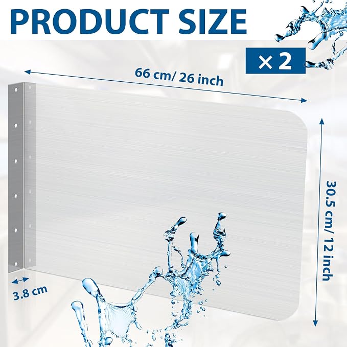 Therwen 2 Pcs Stainless Steel Side Splash Guard for Sink 26 x 12 Inch Wall Mount Guard with Screws Commercial Restaurant Hand Sink and Compartment Prep Sink Kitchen Sink Splash Protector Supply