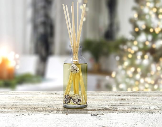 Reed Diffuser Set, Frosted Pinecones - Bathroom Shelf Décor | Holiday Scented, Pine, Cinnamon, Clove, Cedar wood, Sandalwood and Vanilla Bean Scent Notes