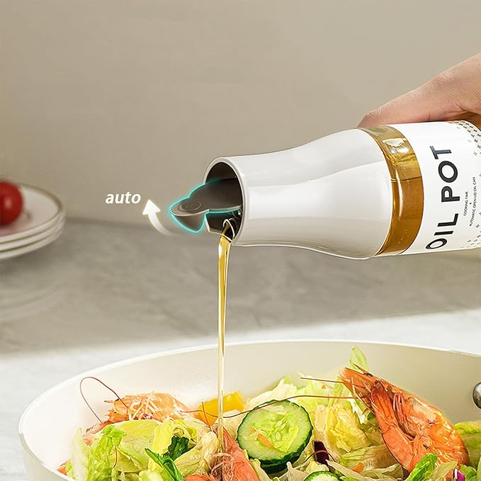 2 Pack Oil Dispenser for Kitchen, Auto Flip Non-Drip Design, Leak Proof, Oil Vinegar Dispenser Set, Glass Oil Bottle with 500ml Capacity, Warm Grey (2)