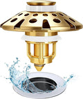 AzWzz Bathroom Sink Drain Strainer, 3 in 1 Pop Up Bathroom Sink Stopper Plug with Hair Catcher Cover, Universal for 1.06 in to 1.6 in Sink Drain, Brushed Gold