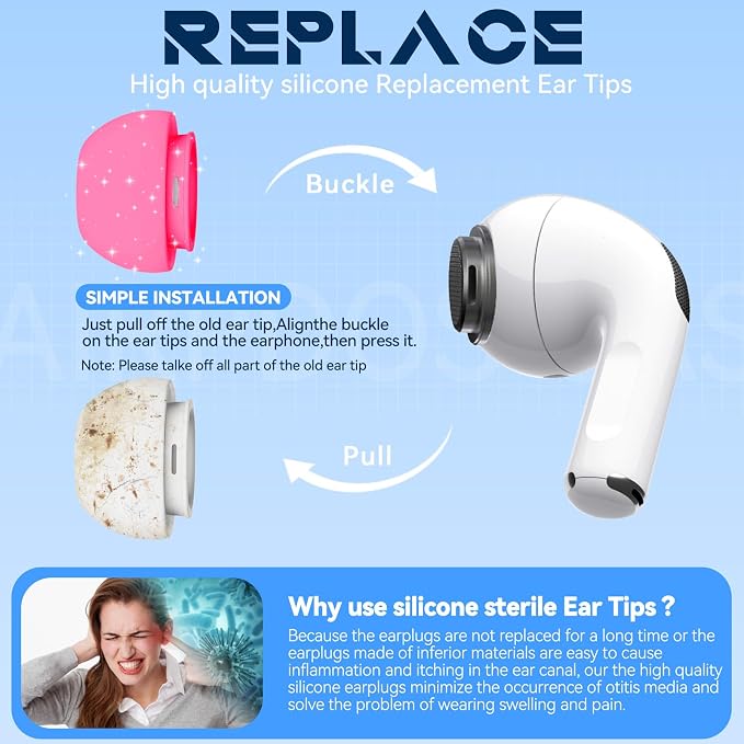 Inesore 4 Pairs Replacement Ear Tips for AirPods Pro 2nd/1st (Rose red) | with Noise Reduction Hole & Built-in dust Guard Screen,Silicone,with Portable Storage Box & Cleaner Pen,4 Size (XS/S/M/L)