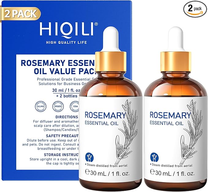 HIQILI Rosemary Essential Oil Set for Hair Care, Diffuser & Aromatherapy | Used for Skin Care, Massage and SPA, Blend Into DIY Candles and Sprays for an Uplifting Scent- 1 fl oz (2 Pack)