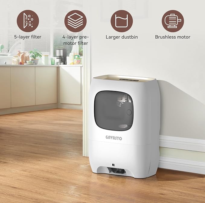 GAVASTO Pro Touchless Vacuum Automatic Dustpan - Ultra Fast & Powerful - Great for Sweeping Salon Pet Hair Food Dirt Kitchen, Canister Vacuum Cleaner Trash Can, Bagless, Auto Sensors, 1500 Watt-White