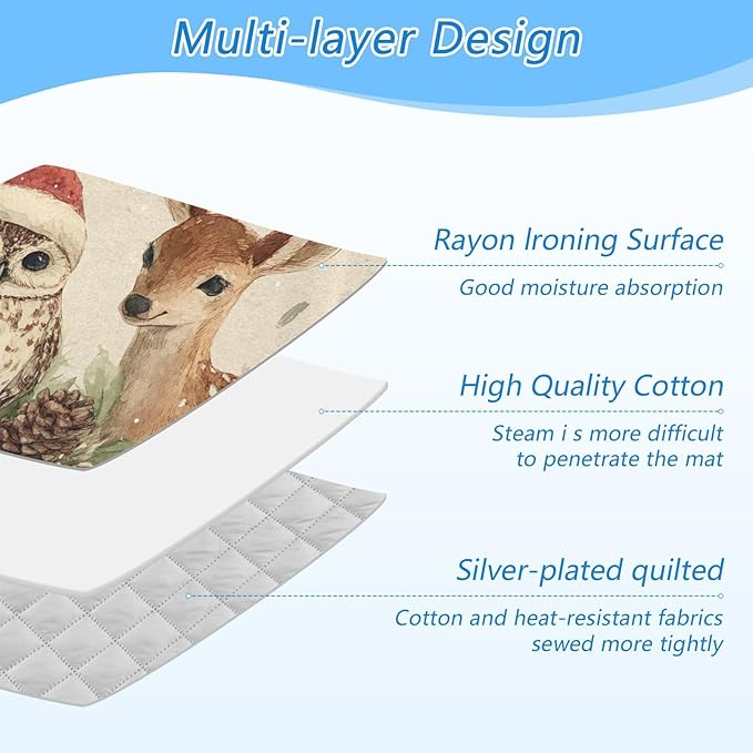 Ironing Mat Portable Ironing Pad Ironing Blanket for Table Top Heat Resistance Double-Side Using Travel Large 47.2 x 27.6 Inch Foldable Lightweight Beige Christmas Deer Owl Pinecone